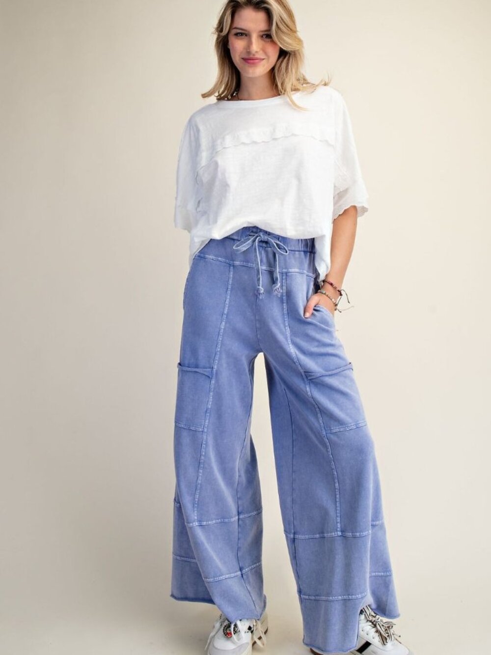 EASEL MINERAL WASHED TERRY KNIT PANTS 100% COTTON